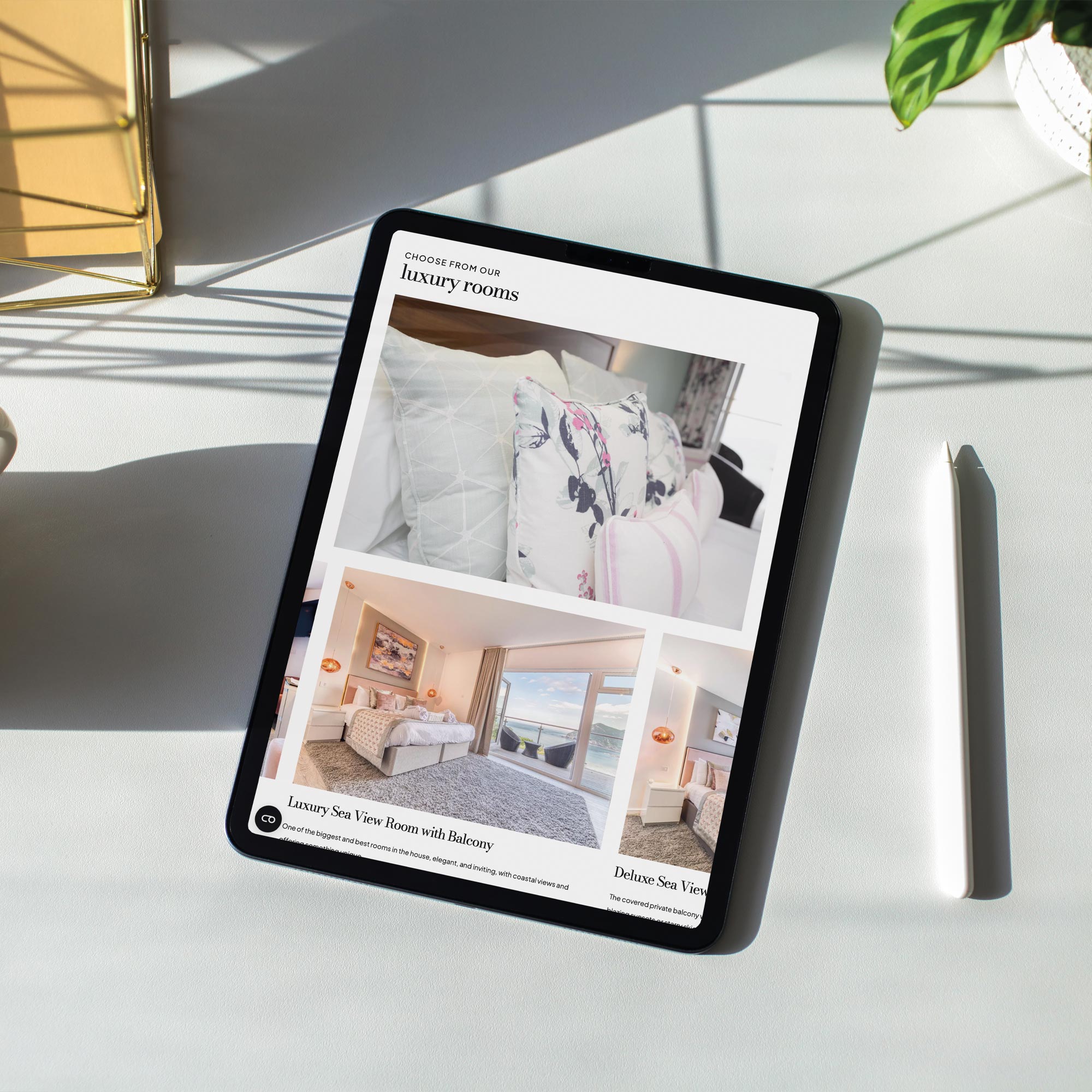 Sandy Cove Hotel website design by Inventive showcasing the stay pages on a tablet